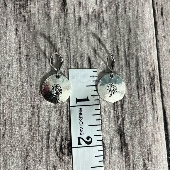 Silver Dandelion Drop Earrings - Picture 4 of 6